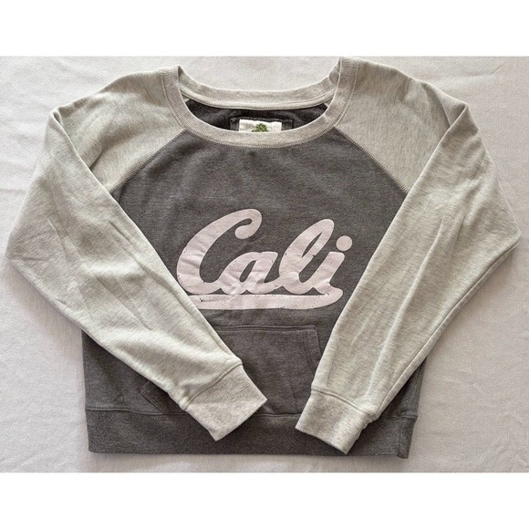 Green Sleeved Tops - Green Sleeved LA Cali Logo California Raglan Sweatshirt‎ Gray Pocket Large Y2K